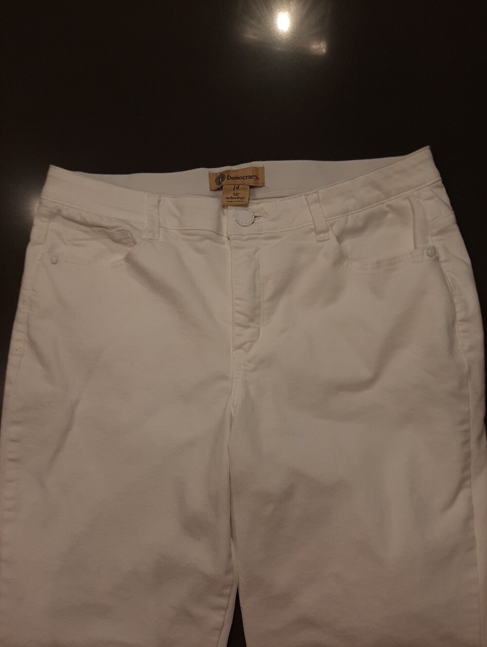 Democracy Ab Technology White Cropped Jeans Size 14 Raw Frayed Hem Stretch - Picture 2 of 11